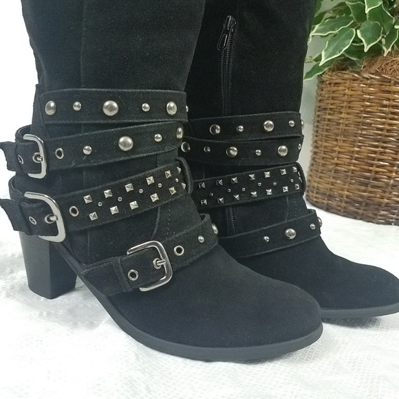 Supermade Shoes - Black Belted Buckled Heeled Biker Boots